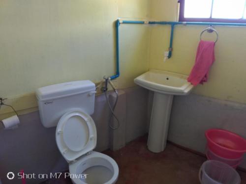 a bathroom with a toilet and a sink at Vamose Hlunbuang in Zuchhip