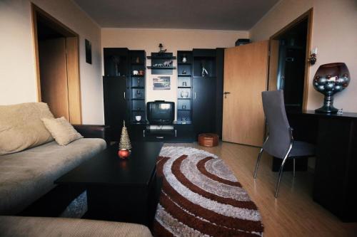 - un salon avec un canapé et une table dans l'établissement HMM Apartament, à Sibiu