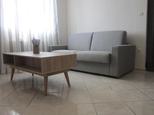 a living room with a couch and a coffee table at Blue Yard Apartments in Kalamata