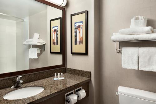 La salle de bains est pourvue d'un lavabo et d'un miroir. dans l'établissement Days Inn by Wyndham Regina, à Regina