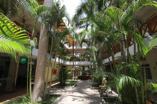 a hallway with palm trees in a building at Casa Andina Standard Nasca in Nazca