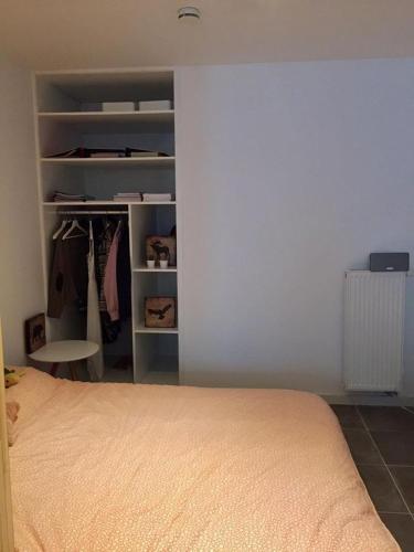 - une chambre avec un lit et un placard dans l'établissement Studio Liepoo, à Gand