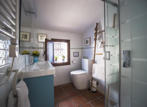 a bathroom with a sink and a toilet and a window at Casa Carmen Altea with Terrace in Altea