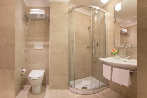 a bathroom with a shower and a toilet and a sink at Hotel Della Conciliazione in Rome