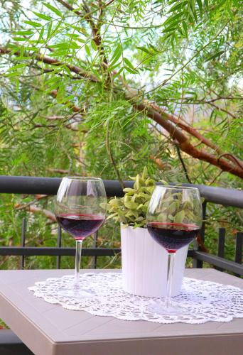 two glasses of red wine sitting on a table at Charming GEA in San Felice a Cancello