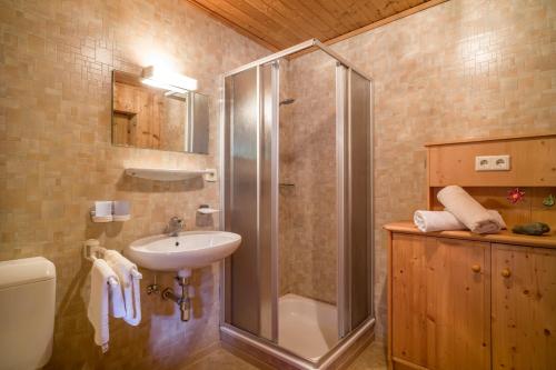 a bathroom with a shower and a sink at Apartments Obergraferhof in Innervillgraten