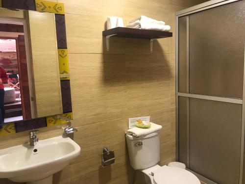 La salle de bains est pourvue de toilettes et d'un lavabo. dans l'établissement Hotel Barba Lá, à Combarbalá