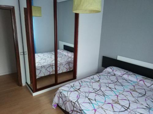 ログローニョにあるPiso para grupos en Logroñoのベッドルーム1室(ベッド1台、鏡付きドレッサー付)