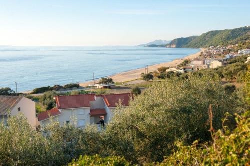 a view of the beach from a hill at Nicopolis Villa in Vráchos