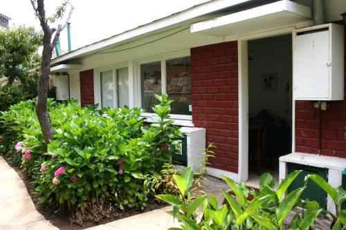a house with a window and some green bushes at Departamento Frente al Mar in Concón