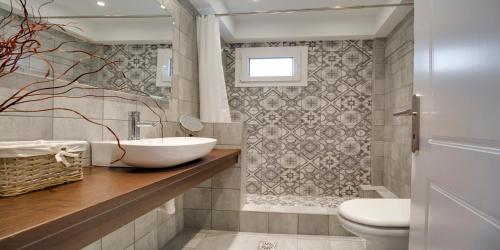 a bathroom with a sink and a toilet at Ekatis Houses in Sani in Sani Beach