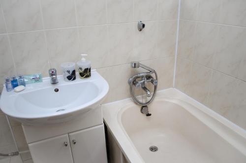 a bathroom with a sink and a bath tub and a sink at Babylon Apartments in Rivne