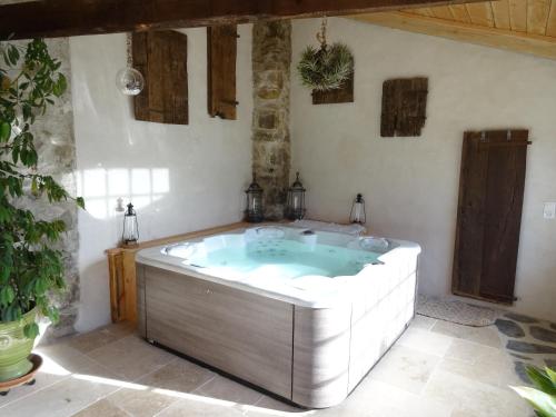 een jacuzzi in het midden van een kamer bij Le Mas du Galibot Gîte Barulaïre in Saint-Florent-sur-Auzonnet