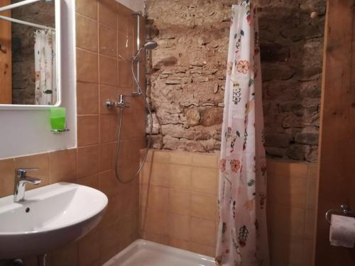 een badkamer met een wastafel en een douche bij Il Cerro Agriturismo Zagarese in Fuscaldo