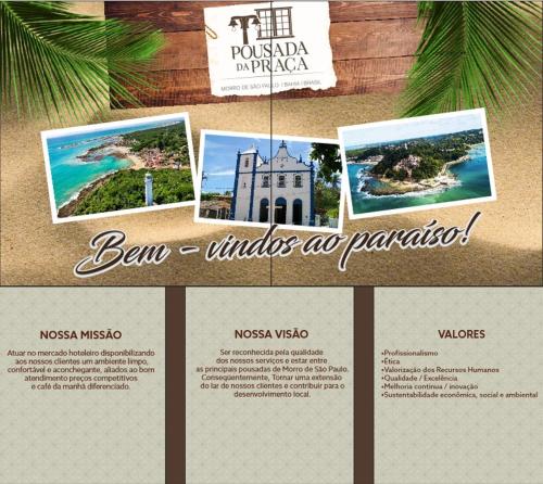 a flyer with pictures of the island of panama at Pousada da praça in Morro de São Paulo