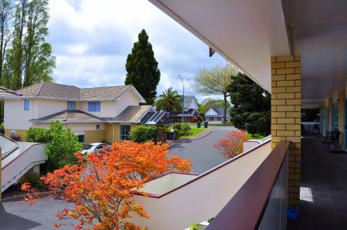 a view from the balcony of a house at Fenton Court Motel in Rotorua