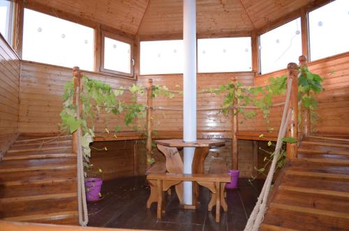 a room with a table and potted plants in it at Famozclub in Bakov nad Jizerou