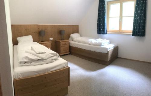 a bedroom with two beds and a window at Hirschberg in Haus im Ennstal