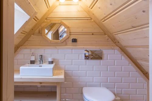 a bathroom with a sink and a toilet at TatryTop Osada Luxury Chalets Kościelisko in Kościelisko