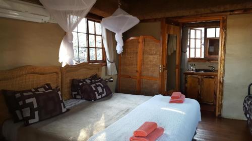 a bedroom with a bed with two pillows on it at Adansonia Eco Lodge in Musina