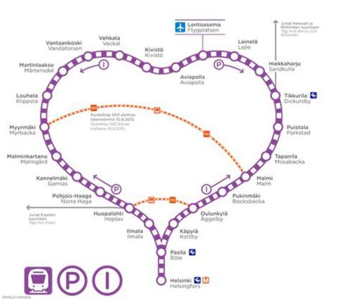 a map of the planned subway line at Lovely Mint Garden Studio in Vantaa