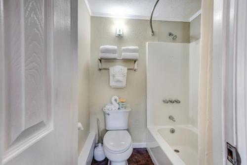 a bathroom with a toilet and a tub and a sink at Murphy's River Lodge in Estes Park