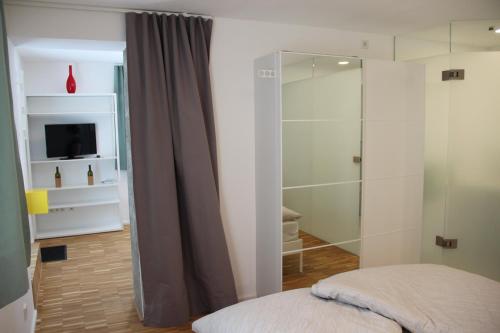 メーアスブルクにあるIW6のベッドルーム(シャワー、ベッド、テレビ付)