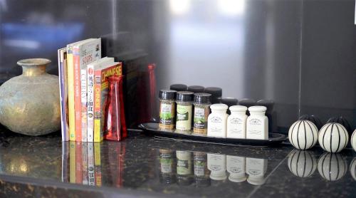 a counter with books and other items on it at Kurumba Villas in Bentota