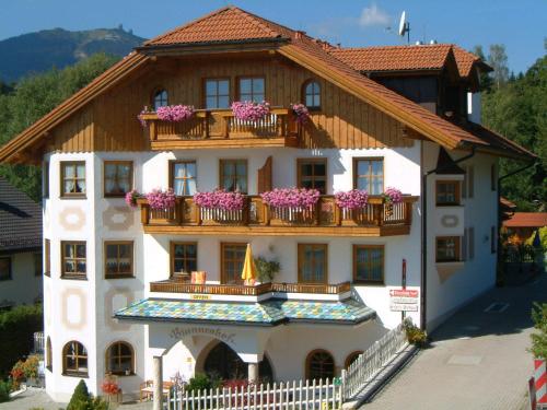 a building with flowers on the balconies on it at Hotel Brunnenhof in Bayerisch Eisenstein