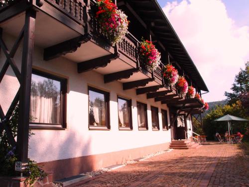 a building with flower boxes on the side of it at Landhotel Bayerwald in Grafling