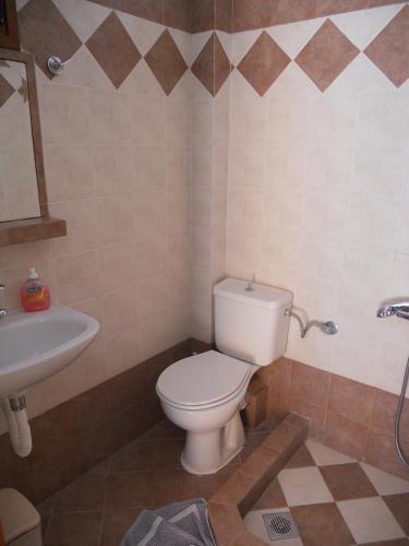 a bathroom with a toilet and a sink at Studios Alexandros in Sarti