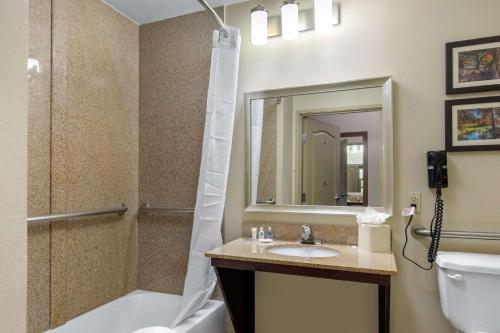 uma casa de banho com um lavatório, um chuveiro e um WC. em Comfort Inn & Suites Cedar Hill Duncanville em Cedar Hill