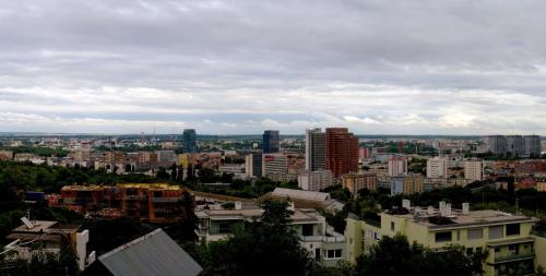 a view of a city with tall buildings at Pension Zlata Noha in Bratislava