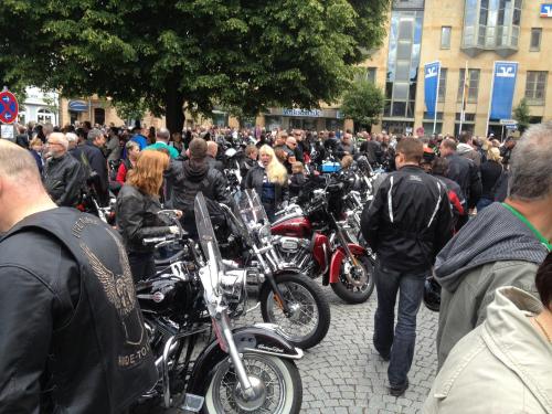 a large group of motorcycles parked on a street at Hotel Ohm Patt in Boppard