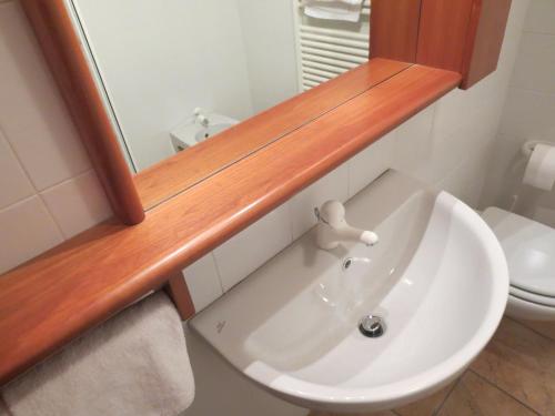a bathroom with a white sink and a mirror at Hotel Ristorante Fatur in Cisano Bergamasco