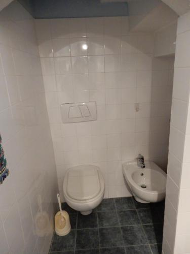 a bathroom with a toilet and a sink at Il Borgo della Colomba in Fosdinovo