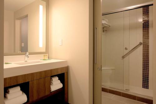 a bathroom with a sink and a shower at Hyatt Place Detroit/Royal Oak in Royal Oak