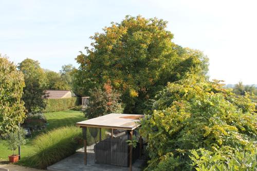 a garden with a table and a tree at Holiday-Home Maas&Mechelen in Maasmechelen