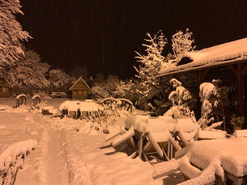 a yard covered in snow with animals in it at Pensiunea Ghiocelul in Avrig