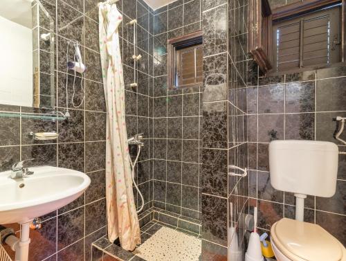 łazienka z toaletą i umywalką w obiekcie Apartments Domi w mieście Vir