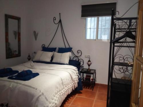 ベヘール・デ・ラ・フロンテーラにあるLa Suite del Alfizのベッドルーム(青い枕の大型ベッド1台付)