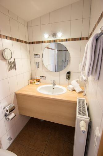 a bathroom with a sink and a mirror at Seehotel Adler in Bodman-Ludwigshafen