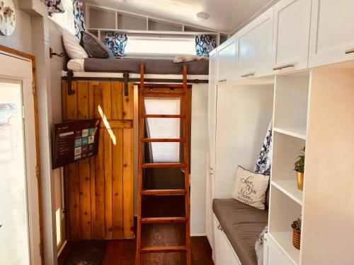 a tiny house with a ladder and a bunk bed at Tiny House Leadville Colorado in Leadville