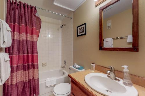 y baño con lavabo, aseo y espejo. en Gothic Getaway, en Crested Butte