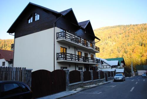 a large white building with a black roof at Casa Amurg in Sinaia