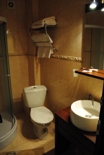 a bathroom with a toilet and a sink at Casa Amurg in Sinaia