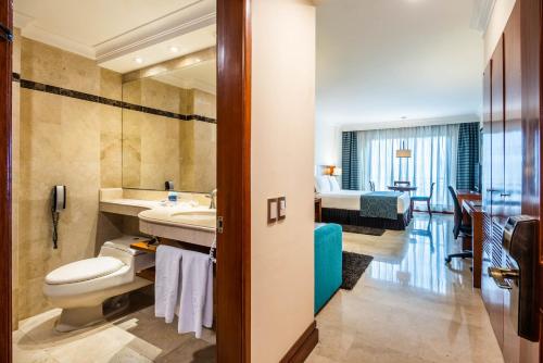 a bathroom with a toilet and a sink at Hotel Dann Carlton Bucaramanga in Bucaramanga