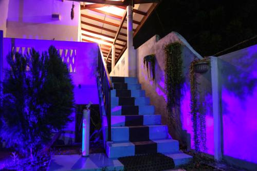 a staircase with purple lights on a house at Sajana Ocean Hill in Mirissa