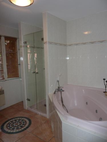 a bathroom with a bath tub and a shower at Chez Norbert in Bergheim