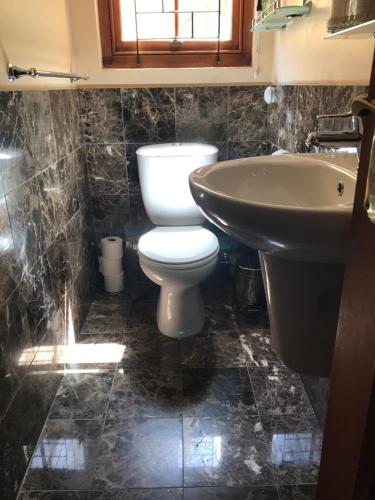 a bathroom with a toilet and a sink at Wine Cottage by the Sea in Helderberg